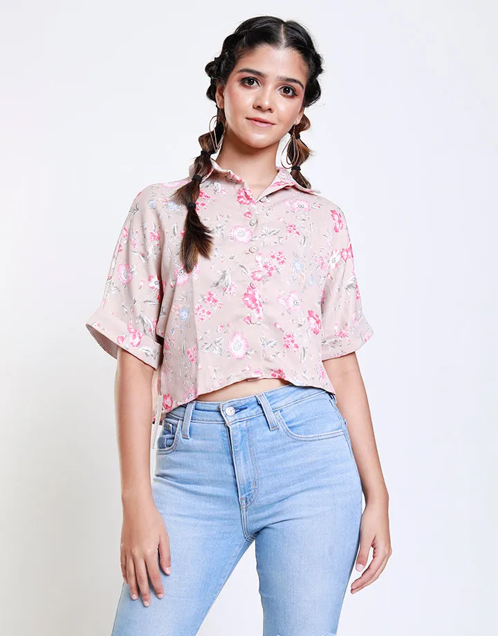 Printed Crop Top with Curved Hem