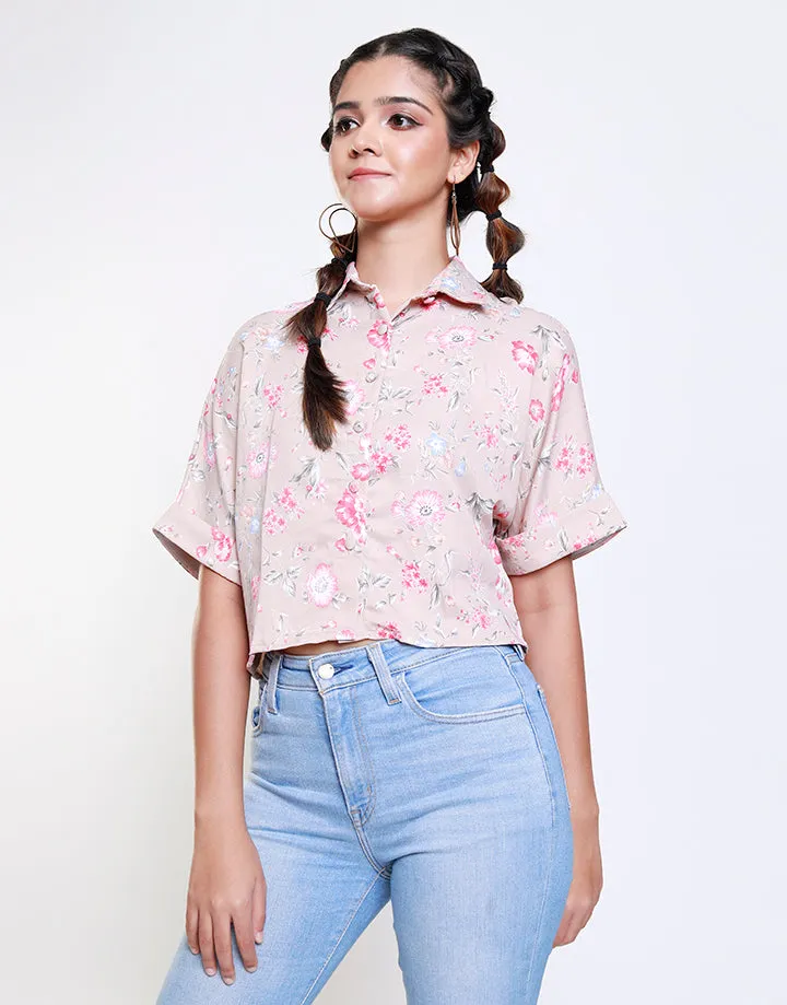 Printed Crop Top with Curved Hem