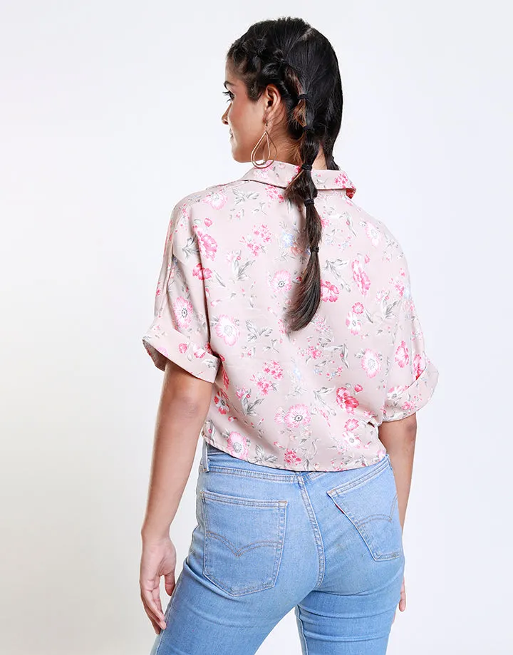 Printed Crop Top with Curved Hem