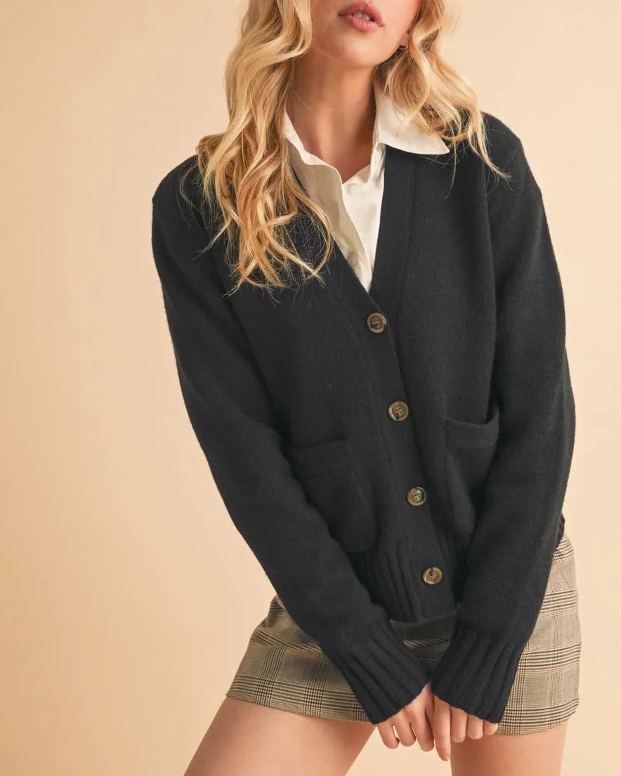 Stillwater Black Button-Up Classic Cardigan
