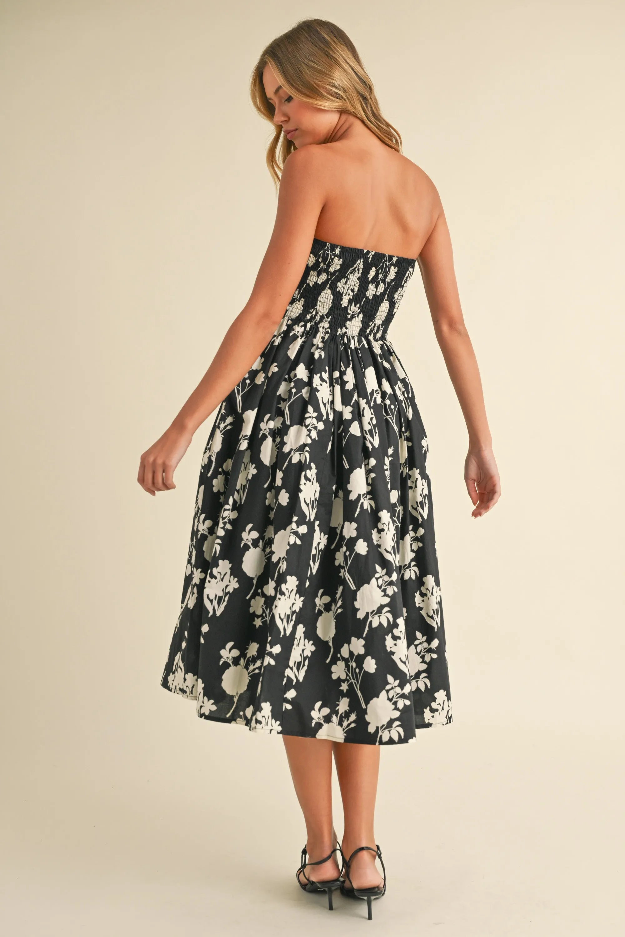 Strapless Floral Printed A-Line Flared Mini Dress