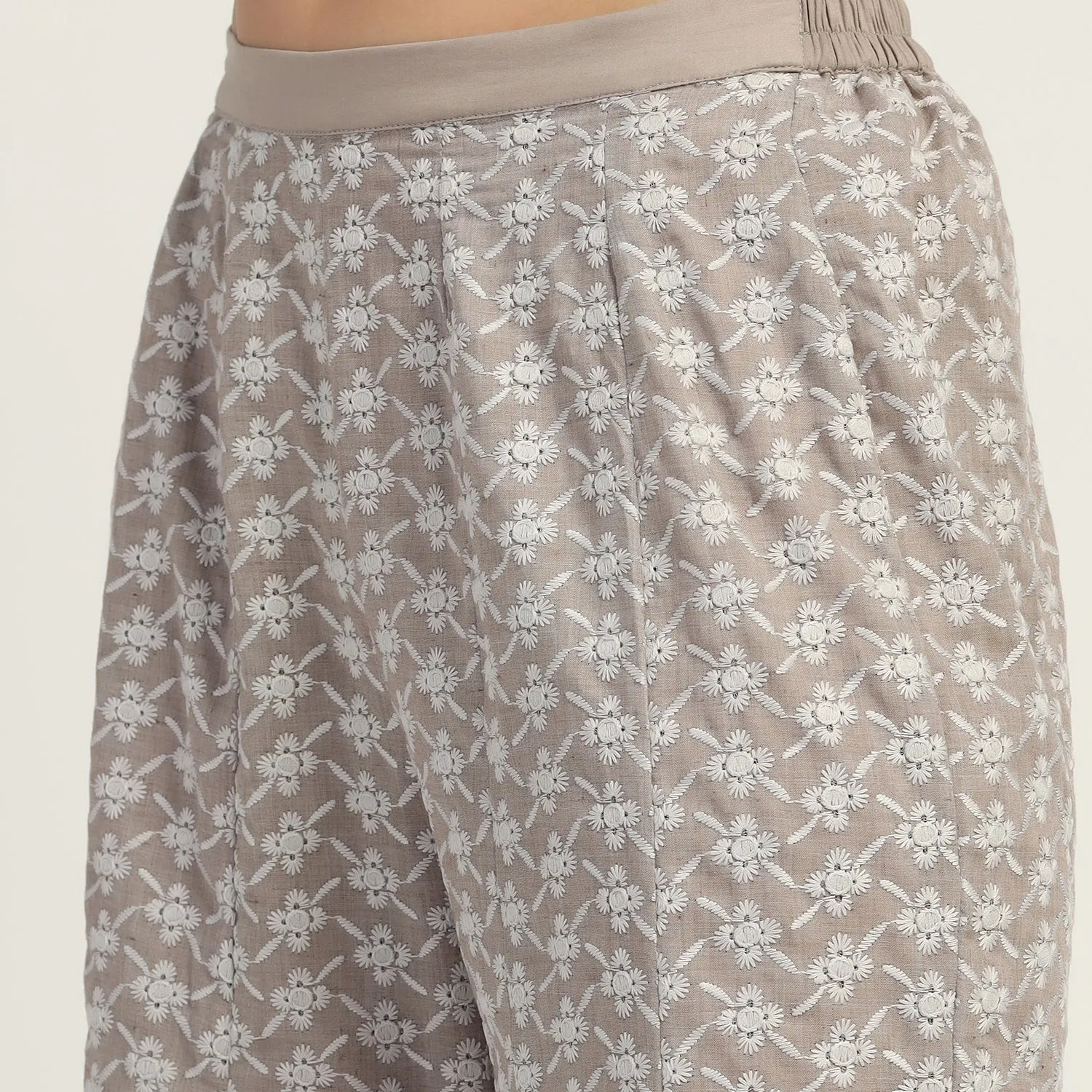 Taupe Schiffli A Line Plazzo