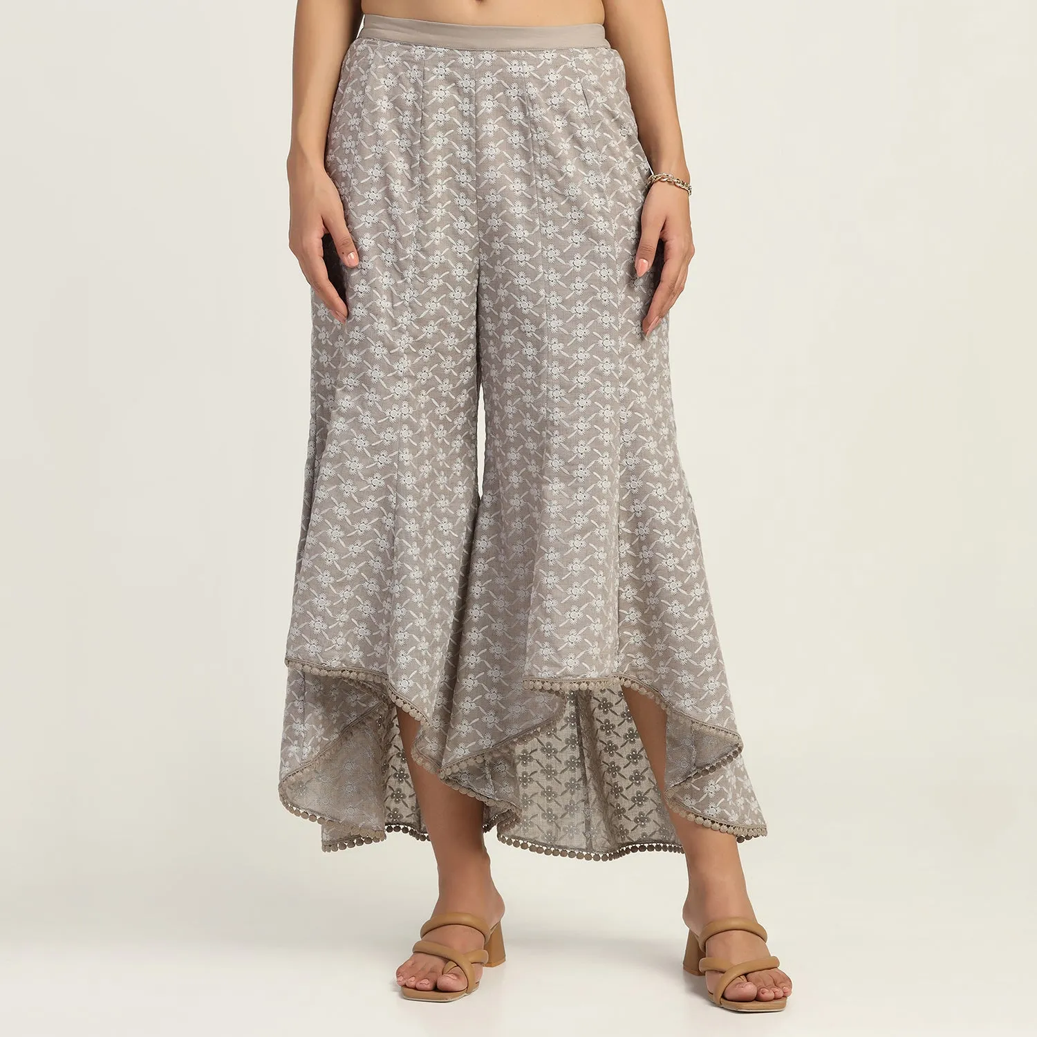 Taupe Schiffli A Line Plazzo