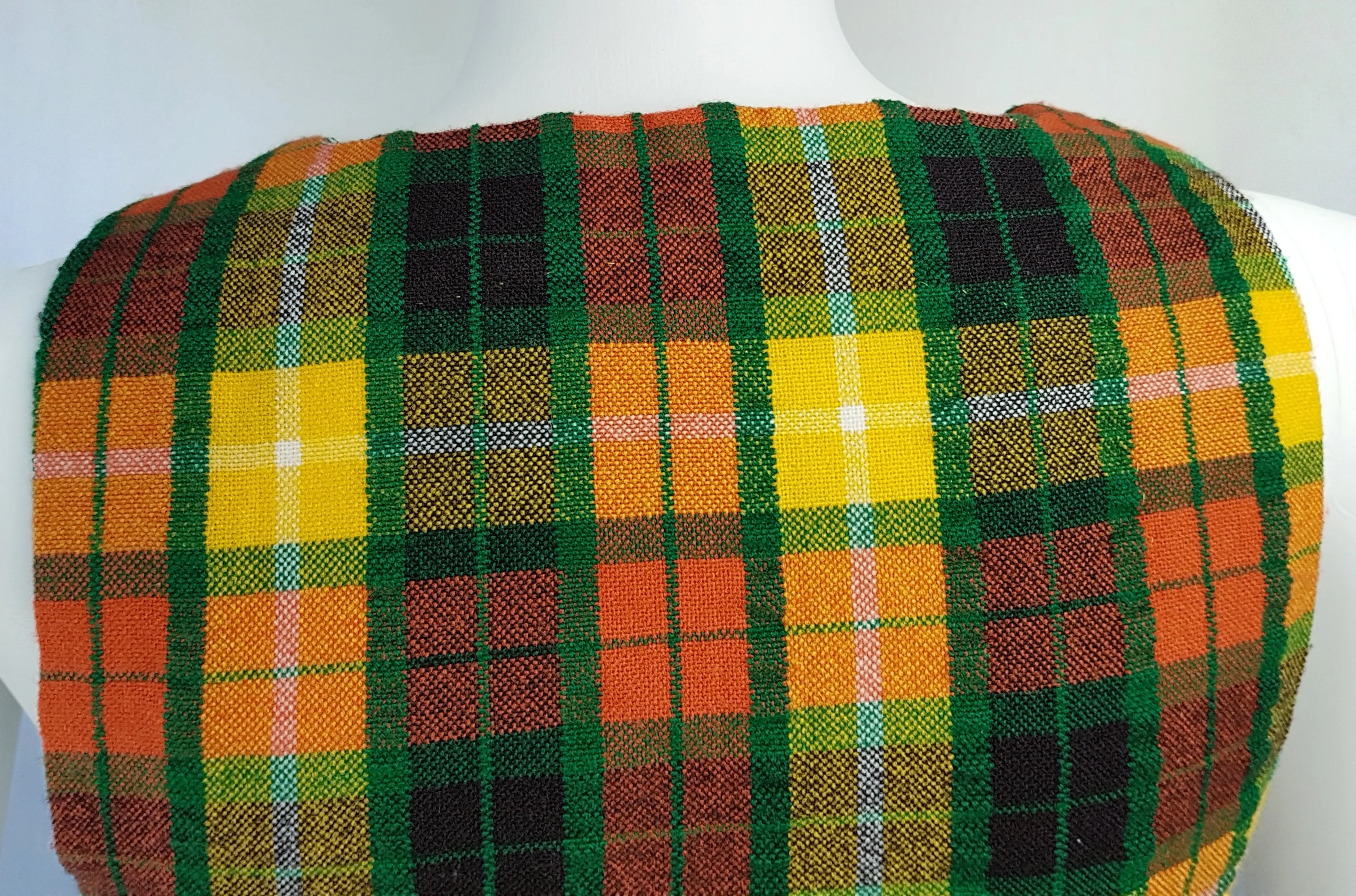 Vintage 70's | Green Orange Yellow  | Tartan Plaid Pinafore A-Line Maxi  Dress