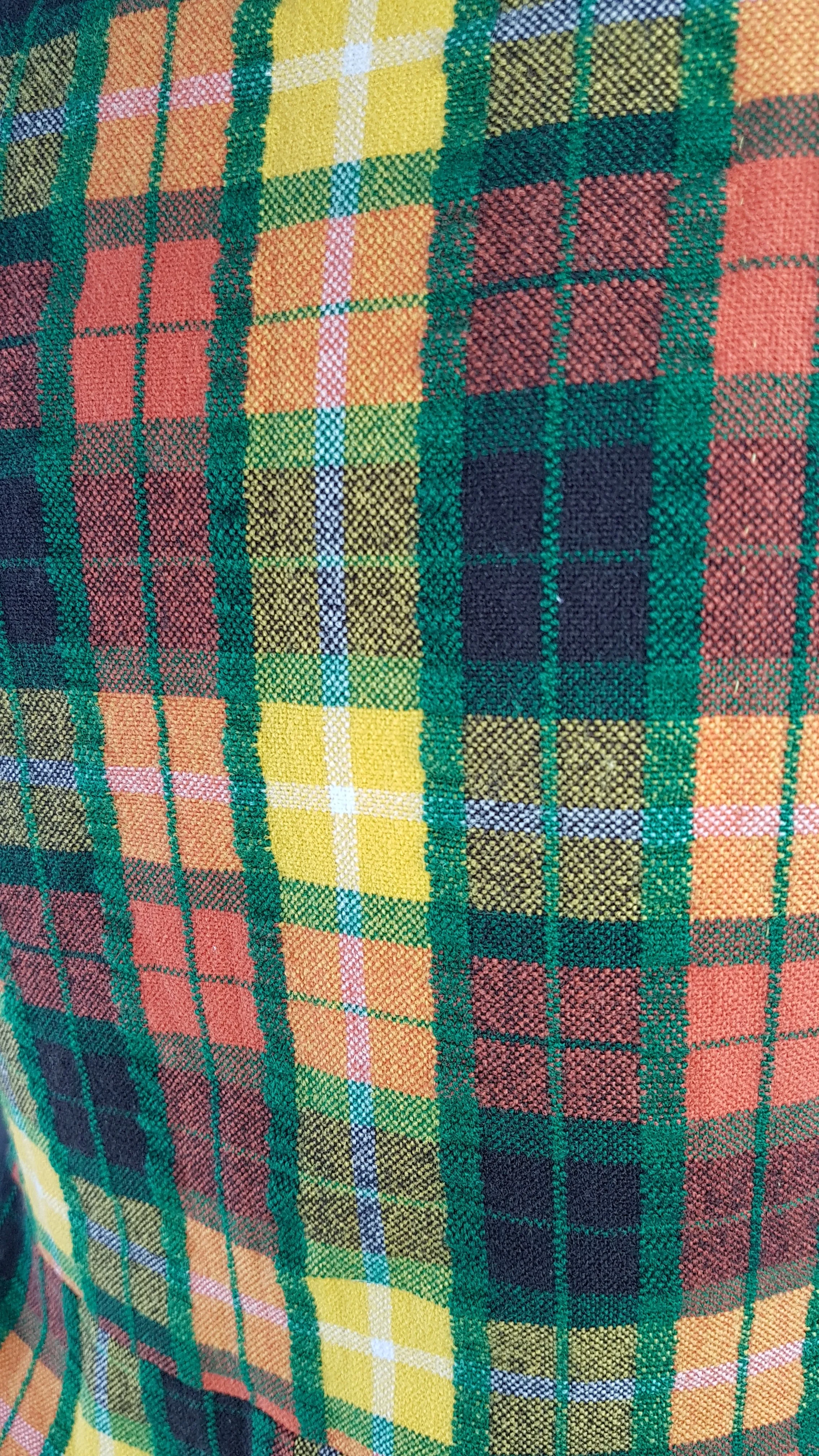 Vintage 70's | Green Orange Yellow  | Tartan Plaid Pinafore A-Line Maxi  Dress