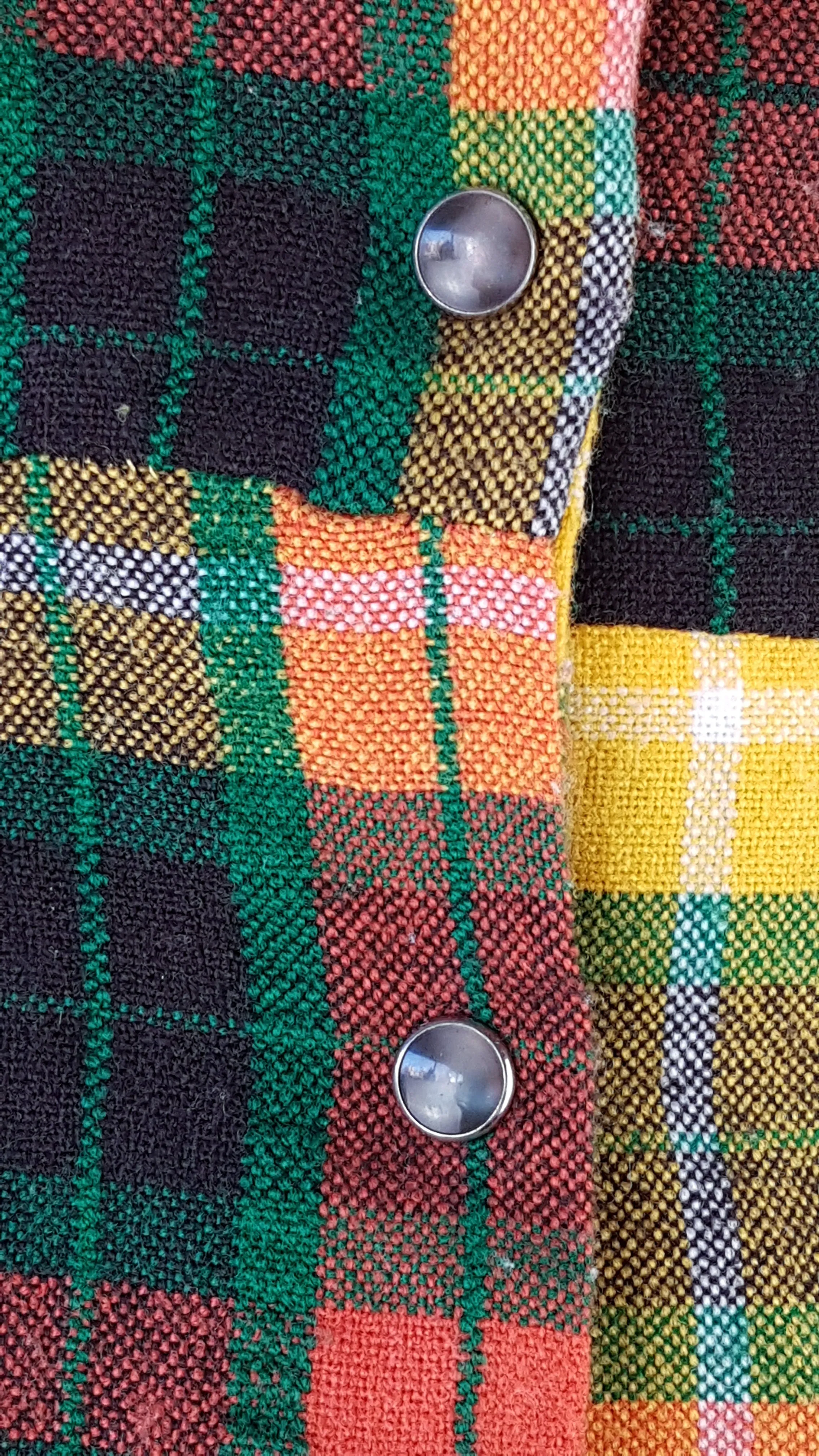 Vintage 70's | Green Orange Yellow  | Tartan Plaid Pinafore A-Line Maxi  Dress