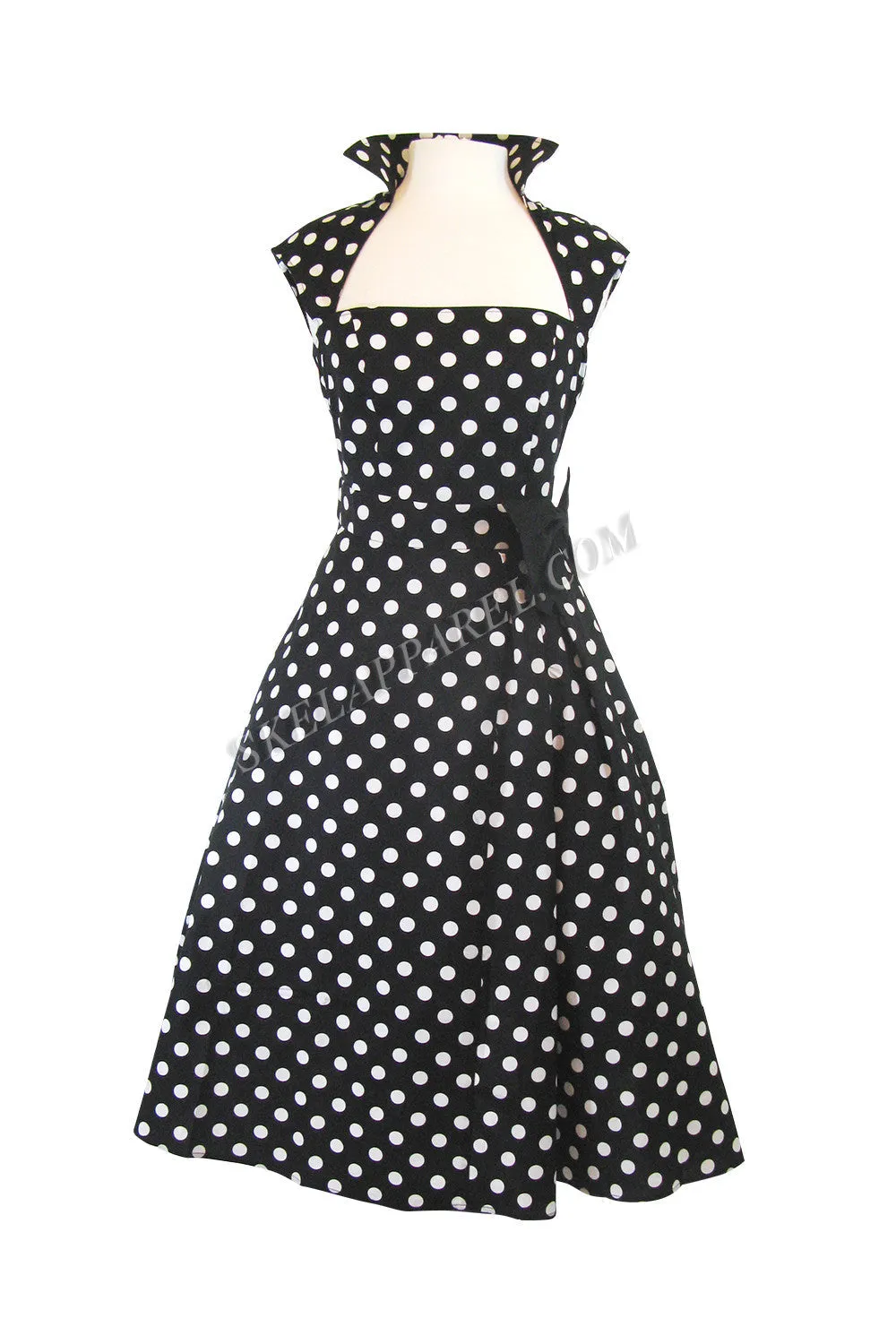 Vintage Inspired black white Polka Dot print Swing Dress