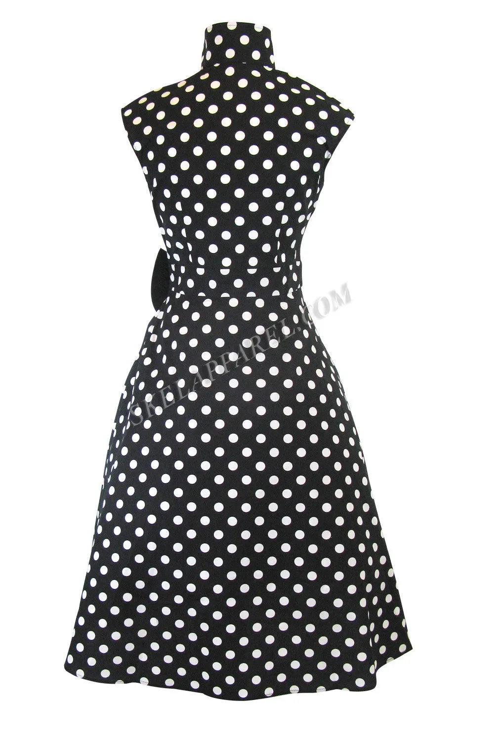 Vintage Inspired black white Polka Dot print Swing Dress