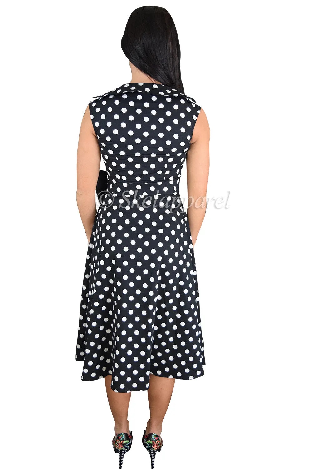 Vintage Inspired black white Polka Dot print Swing Dress