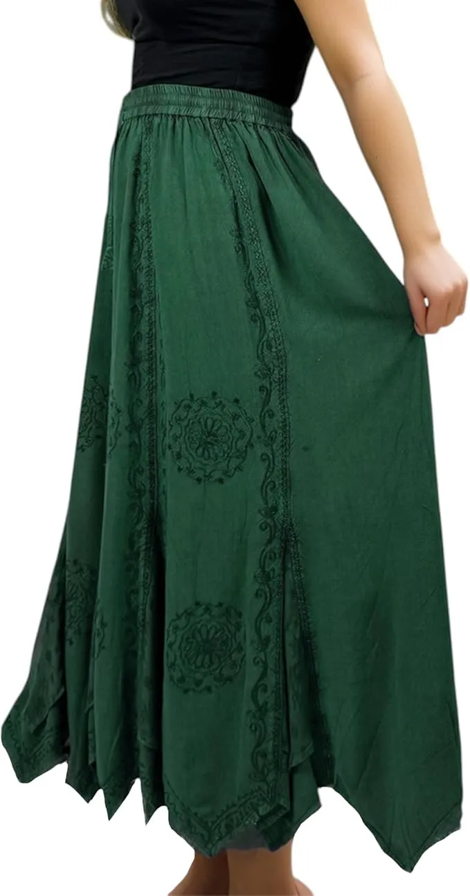 Women's Boho 715 SKT Medieval Flared Hem A Line Embroidered Long Maxi Skirt