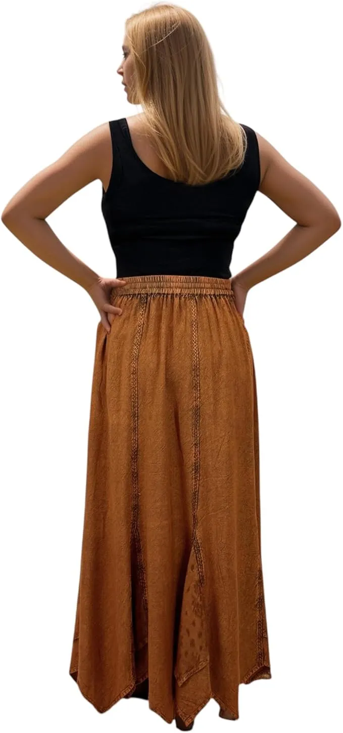 Women's Boho 715 SKT Medieval Flared Hem A Line Embroidered Long Maxi Skirt