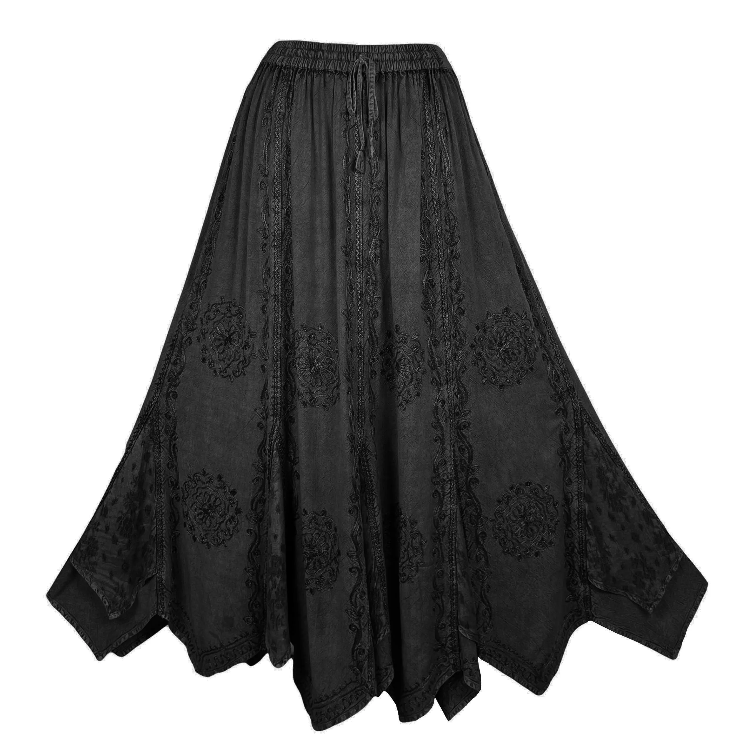Women's Boho 715 SKT Medieval Flared Hem A Line Embroidered Long Maxi Skirt