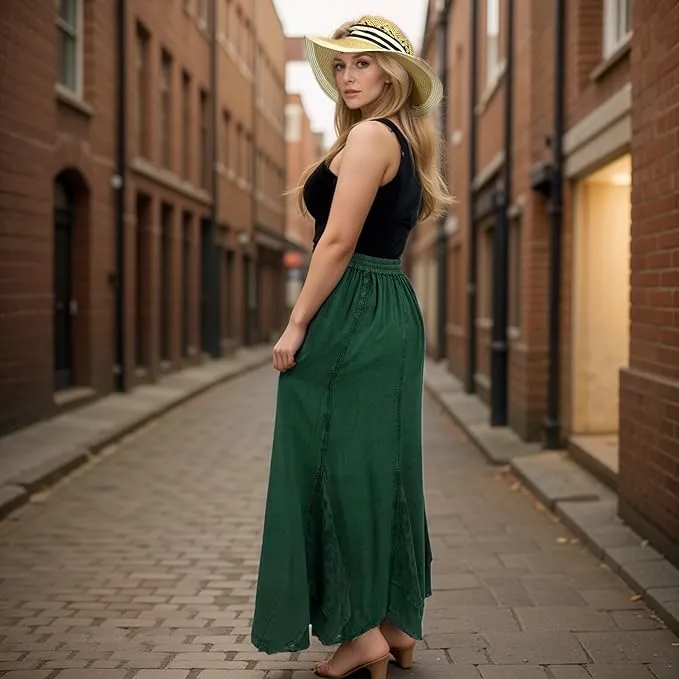 Women's Boho 715 SKT Medieval Flared Hem A Line Embroidered Long Maxi Skirt