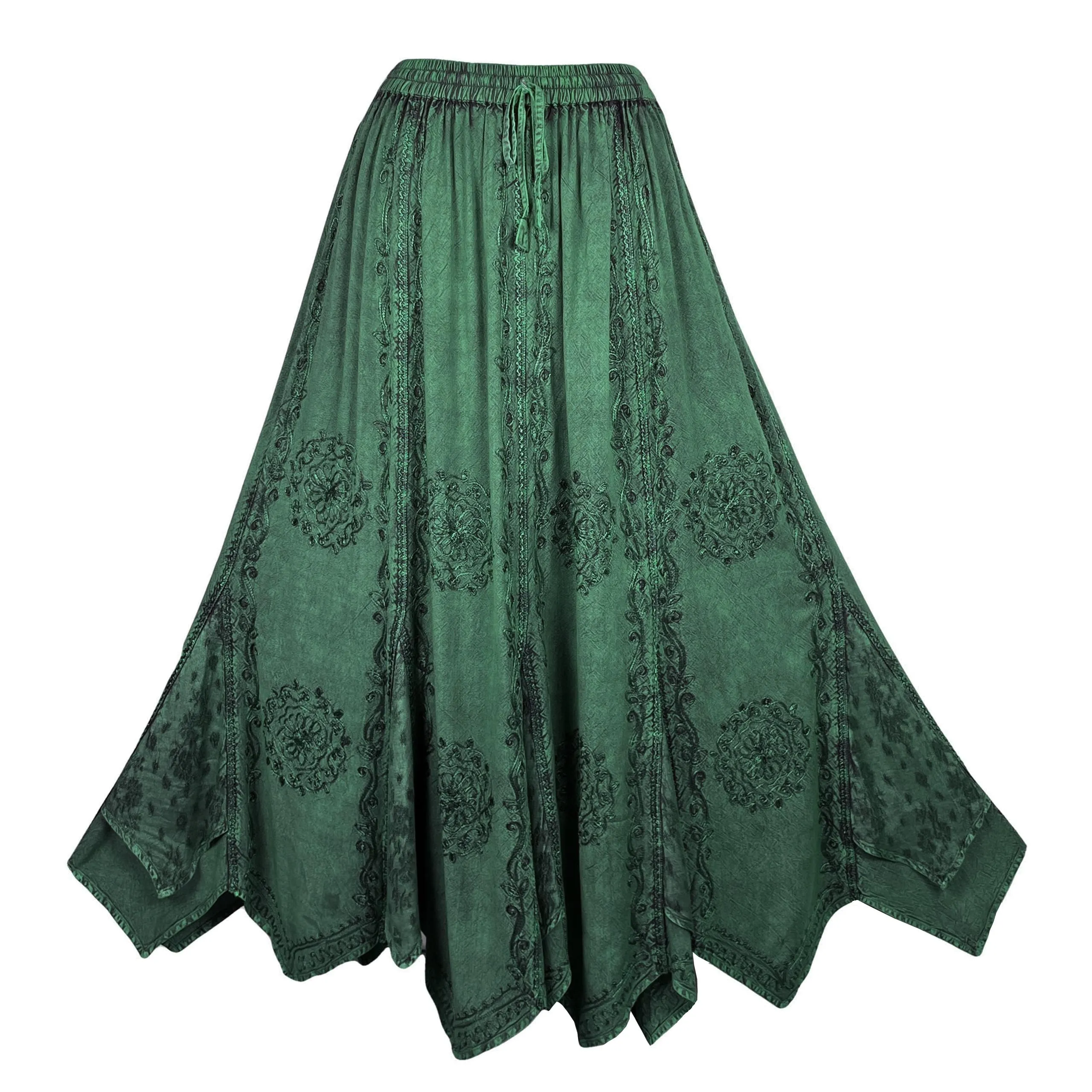 Women's Boho 715 SKT Medieval Flared Hem A Line Embroidered Long Maxi Skirt